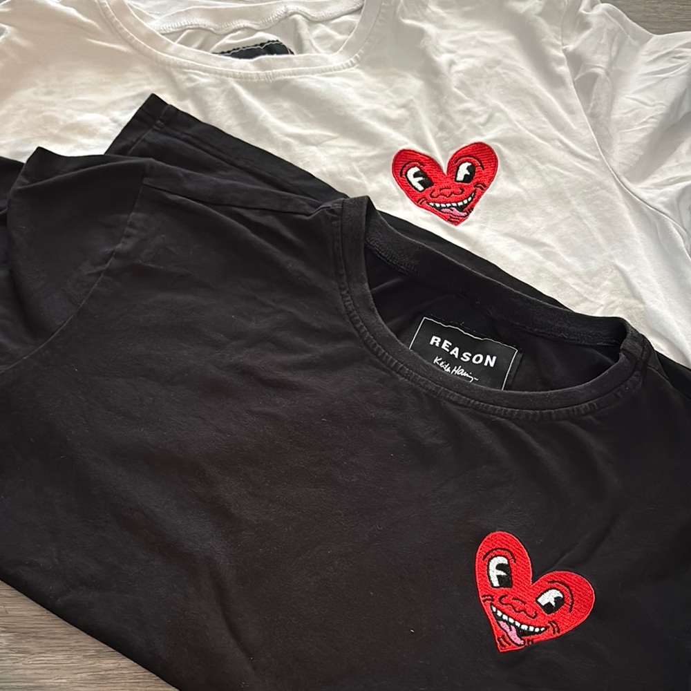 Reason men’s Black and White Heart T-Shirts